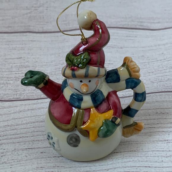 Ceramic Snowman Teapot Christmas Tree Ornament or Tabletop Decor 4" Tall - Picture 13 of 13